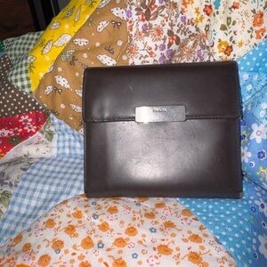 Prada Dark Brown Leather Wallet with Silver Plaque